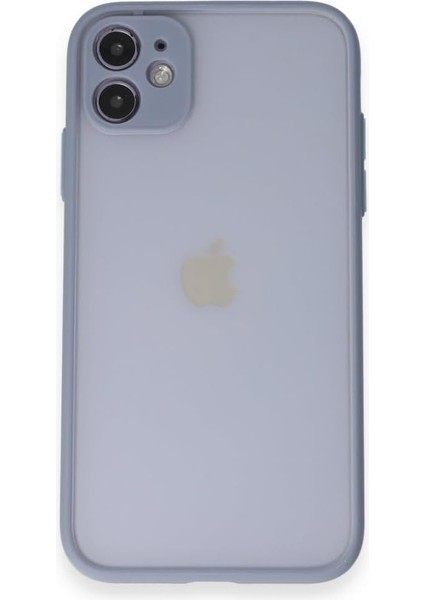 Aksesuar 11 ile Uyumlu Arka Kısmı Mat Şeffaf Yapıya Sahip Kenarları Silikon Tpu Malzemeden Üretilmiş Renkli Tuşlara Sahip Kamera Korumalı Transparan Kılıf (Gri)