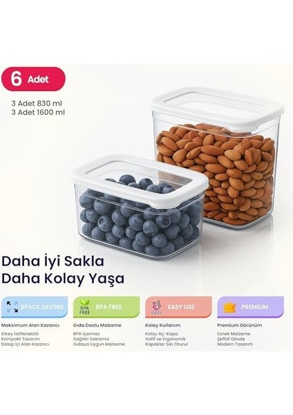 Life Tower 6’lı Dikdörtgen Saklama Kabı Seti – 2 Farklı Boy, Dikey Tasarım, Kilitli Kapak, Bpa Içermez modelleri