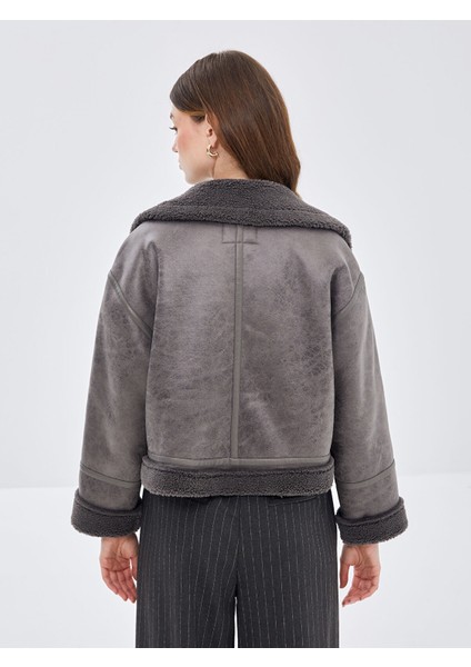 Yeni Sezon Ceket Yaka Kadın Deri Görünümlü Mont indirimleri