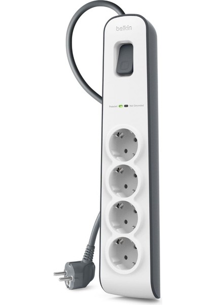 Surgemaster 4'lü Priz, Yüksek Gerilim Korumalı (2 M Kablo) Beyaz/gri BSV400VF2M