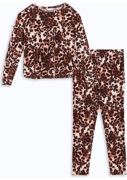 Yeni Sezon Bisiklet Yaka Leopar Desenli Polar Kadın Pijama Takımı indirimleri