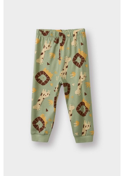 Erkek Bebek Pijama Takımı Safari Baskılı Uzun Kollu Penye Üst Uzun Alt fiyatları
