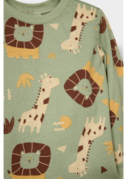 Erkek Bebek Pijama Takımı Safari Baskılı Uzun Kollu Penye Üst Uzun Alt modelleri