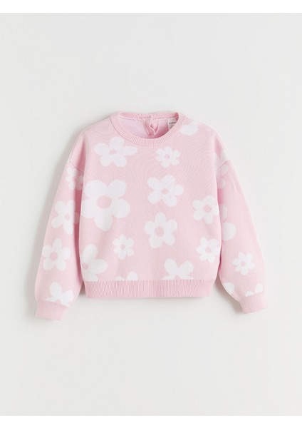 Yeni Sezon Çiçek Desenli Kız Çocuk Triko Kazak