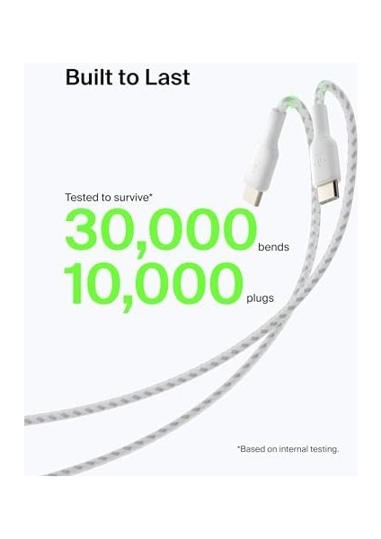 Örgülü Usb-C Kablosu (Boost Charge Usb- C-Usb Kablosu, 10, S10, 4, iPad Pro, Switch ve Daha Fazlası Için USB C Tipi Kablosu) 2 Metre, Beyaz modelleri
