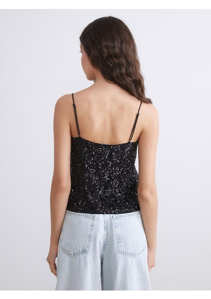 Yeni Sezon Kare Yaka Pul Payetli Kadın Bluz fırsatları