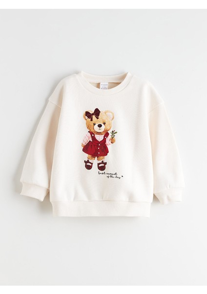 Yeni Sezon Ayı Teddy Baskılı Kız Çocuk Kalın Sweatshirt