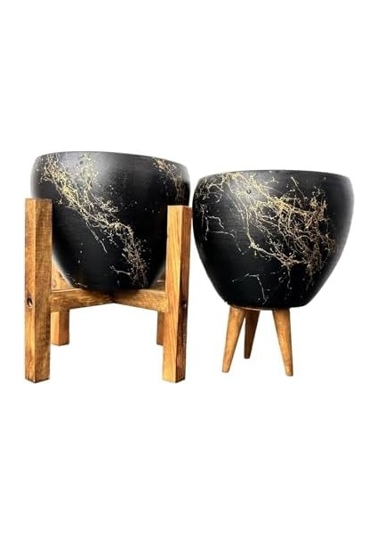 Tasarımı Ev Dekorasyon Siyah Üzeri Mermer Efektli Toprak Saksı Saksılık Salon Çiçeklik Ikili Set 3 Ayaklı- 4 Ayaklı- 15 cm fiyatları