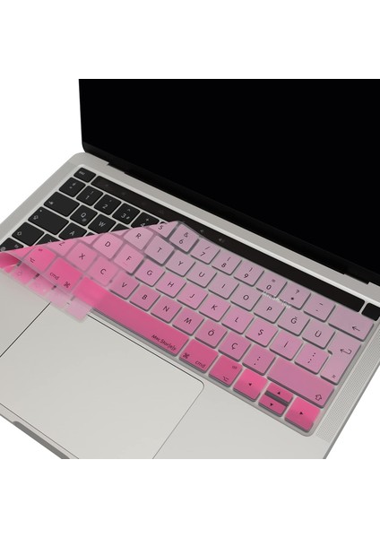MacBook Klavye Koruyucu Kılıf Türkçe Q Baskılı Uk-Ters L Enter Tipi Touchbar Pro 13-15 Inç A1706,A1989,A2159,A1707,A1990 Uyumlu,ince Hafif Yıkanabilir Silikon Klavye Filmi Pembe