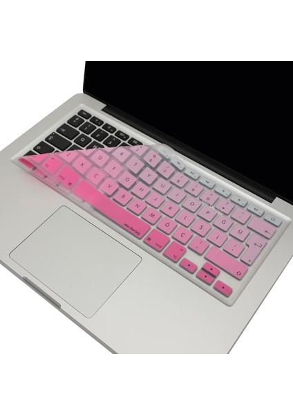 MacBook Silikon Klavye Kaplama Koruyucu Kılıf Air Pro Eski USB Li Model 2008/2017 Uyumlu Türkçe Q Renkli Baskı Silikon Pembe