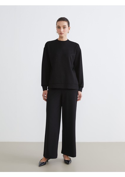 Yeni Sezon Bisiklet Yaka Taşlı Kadın Sweatshirt fiyatları