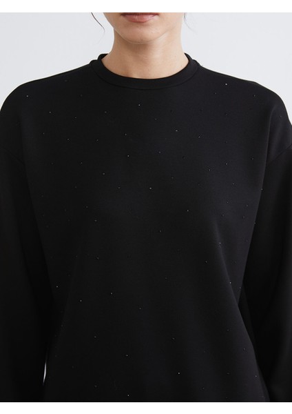 Yeni Sezon Bisiklet Yaka Taşlı Kadın Sweatshirt modelleri