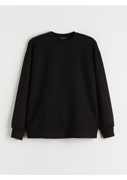 Yeni Sezon Bisiklet Yaka Taşlı Kadın Sweatshirt indirimleri