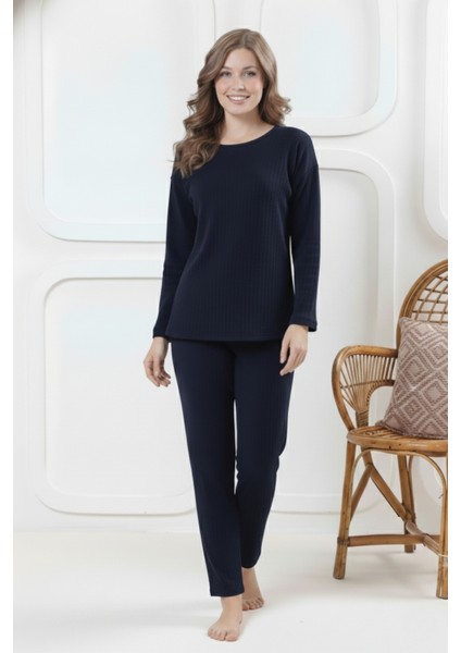 Pamuklu Kalın Kışlık Interlok Şeritli Uzun Kollu Örme Pijama Takımı fiyatları