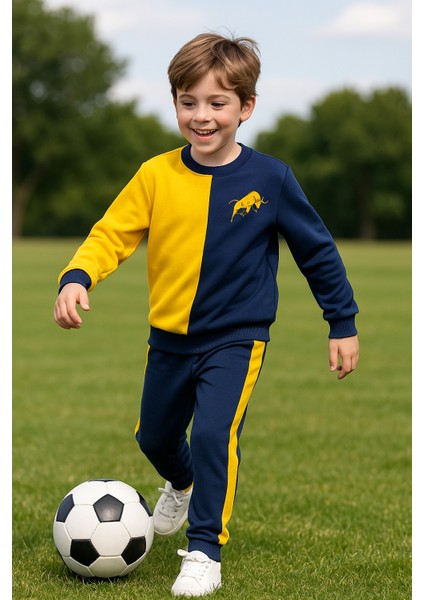 Sarı Lacivert Çocuk Eşofman Takımı – Taraftar Çocuk Spor Takım – Futbol Oynama Takımı – Rahat ve Esnek Günlük Spor Çocuk Giyim