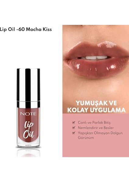 Note Lip Oil 60 Mocha Kiss Nemlendirici ve Parlatıcı Dudak Bakım Yağı, Kahverengi modelleri