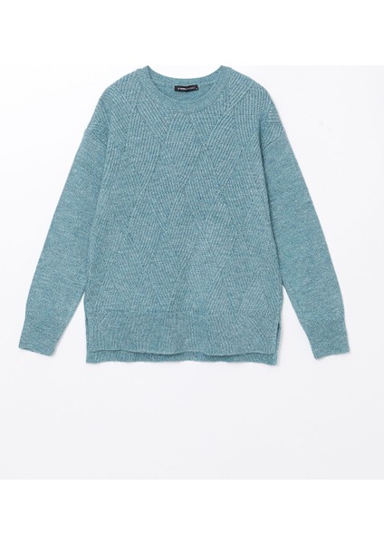 Yeni Sezon Bisiklet Yaka Kendinden Desenli Kadın Triko Kazak indirimleri