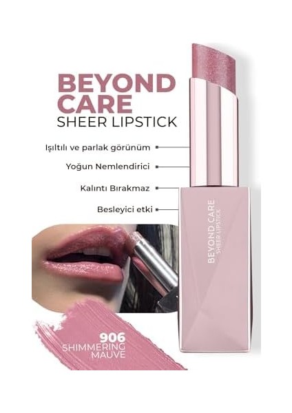 Alıx Avıen Beyond Care Sheer Lipstick 906 - Shimmering Mauve - Yoğun Nemlendirici Besleyici Etki - Parlak Ruj