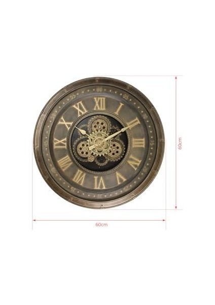Mark Premium Serisi Eskitme Kadranlı Döner Çarklı 60 Santimetre Ev ve Ofis Duvar Saati, Roma Rakamlı, modelleri