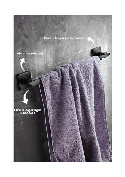 Haus Montajlı Uzun Havluluk Havlu Askısı Siyah D-006 fiyatları