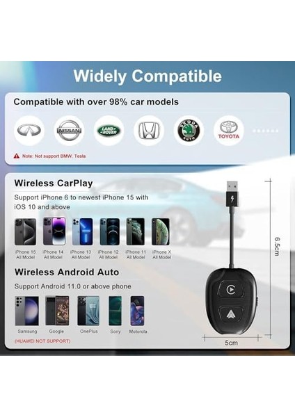 NR57 Kablosuz Carplay ve Auto Adaptörü Ikisi Bir Arada (Siyah) modelleri