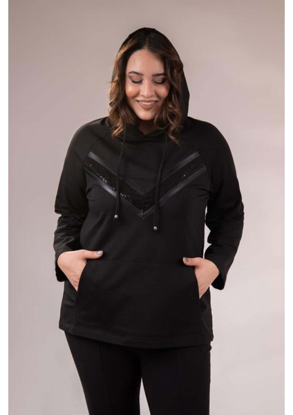 Kadın Büyük Beden Önü Pullu Siyah Sweat fiyatları