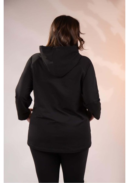 Kadın Büyük Beden Önü Pullu Siyah Sweat modelleri