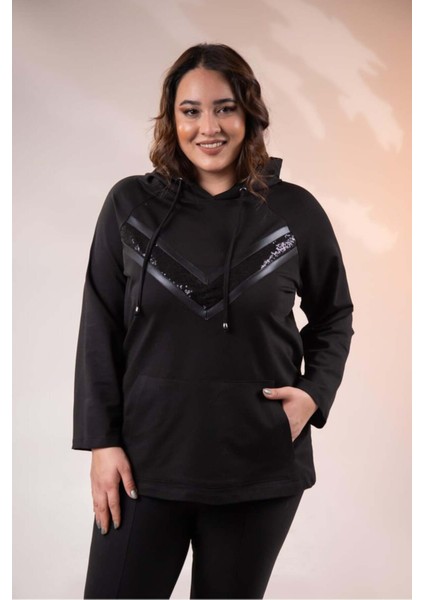 Kadın Büyük Beden Önü Pullu Siyah Sweat fırsatları