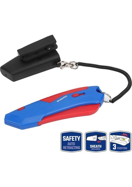 WP213010 Kemer Askı Kancalı Otomatik Geri Çekilebilir Mandallı Rötuş Bıçağı + 3 Adet Yedek Bıçak