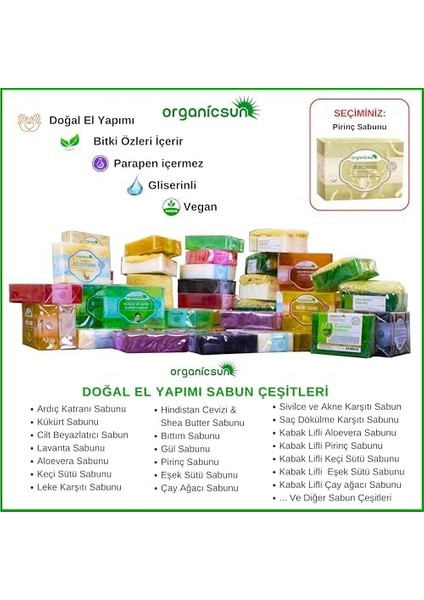 Organicsun Doğal Pirinç Sabunu 140 gr x 3 Adet Tüm Cilt Tipleri Için Beyazlatıcı Etkili fiyatları