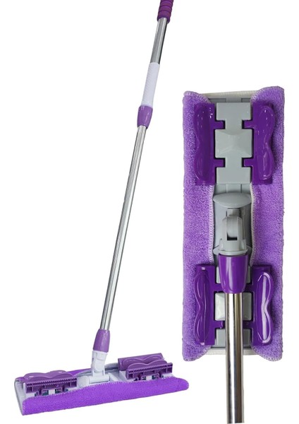 Sihirli Yer Mopu Duvar Yüzey Temizlik Mikrofiber Mandallı Mop, Teleskopik Saplı Istediğin Bezi Tak Kullan +1 Yedek Bezli
