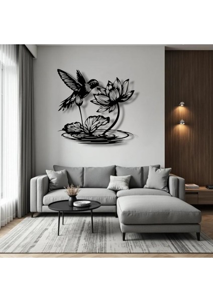 Lotus Çiçeği ve Sinek Kuşu Metal Duvar Dekoru – Zarafet ve Doğanın Uyumu modelleri