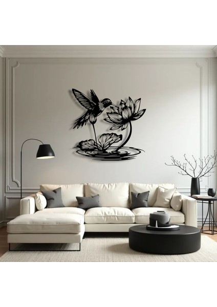 Lotus Çiçeği ve Sinek Kuşu Metal Duvar Dekoru – Zarafet ve Doğanın Uyumu indirimleri