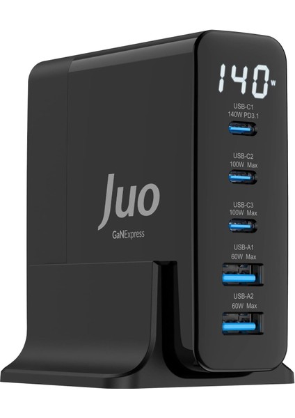 140W Gan Pd 3.1 Masaüstü Hızlı Şarj Cihazı 3 Type-C + 2 Usb-A & & Laptop Uyumlu Şarj Aleti