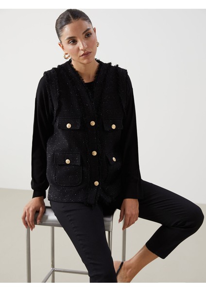 Yeni Sezon V Yaka Parlak Görünümlü Kadın Yelek