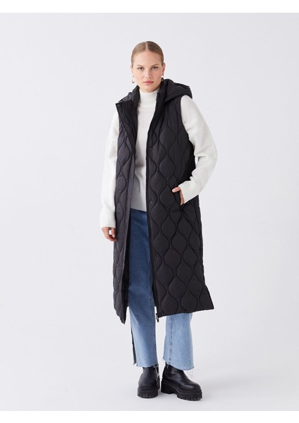 Yeni Sezon Kapüşonlu Kendinden Desenli Kadın Şişme Yelek modelleri