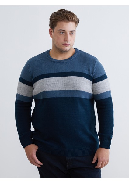 Yeni Sezon Bisiklet Yaka Renk Bloklu Erkek Triko Kazak