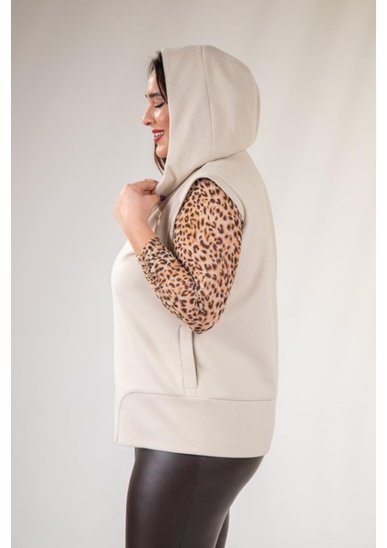 Kadın Büyük Beden Kaşe Bej Yelek modelleri