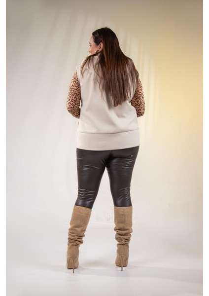 Kadın Büyük Beden Kaşe Bej Yelek