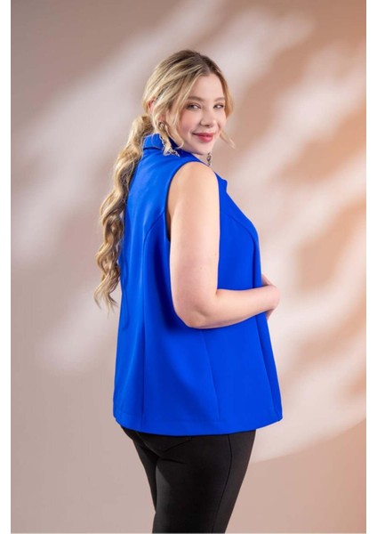 Kadın Büyük Beden Fermuarlı Kolsuz Saks Yelek fırsatları