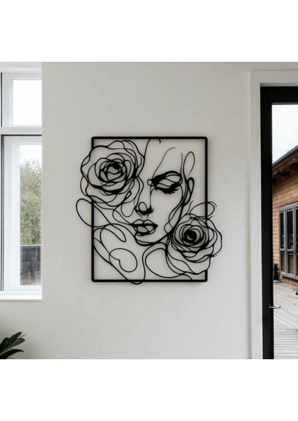 Gül Detaylı Kadın Silüeti Metal Duvar Dekoru – Modern Çizgi Sanatı fırsatları