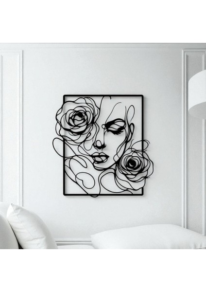 Gül Detaylı Kadın Silüeti Metal Duvar Dekoru – Modern Çizgi Sanatı indirimleri