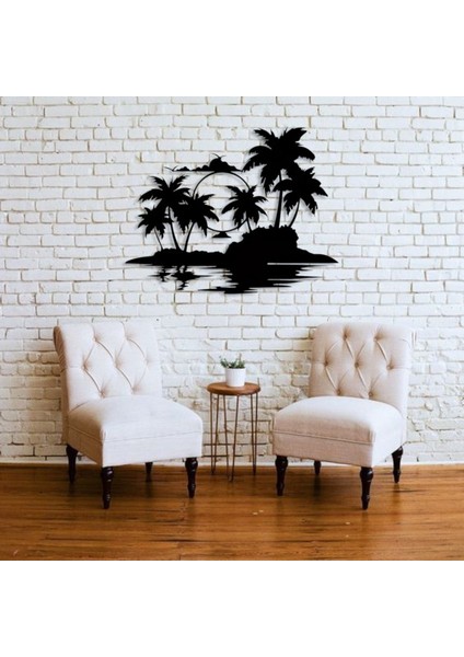 Tropikal Ada ve Gün Batımı Metal Duvar Dekoru – Modern Minimalist Sanat Tasarımı fiyatları