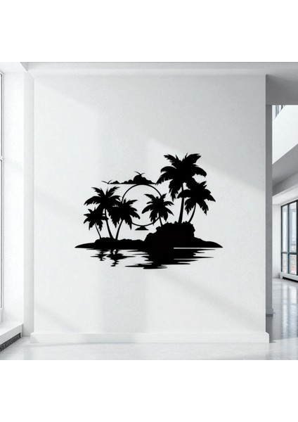 Tropikal Ada ve Gün Batımı Metal Duvar Dekoru – Modern Minimalist Sanat Tasarımı indirimleri