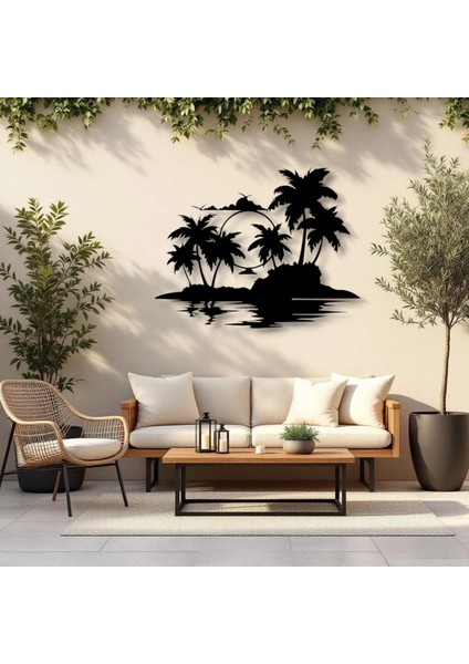 Tropikal Ada ve Gün Batımı Metal Duvar Dekoru – Modern Minimalist Sanat Tasarımı