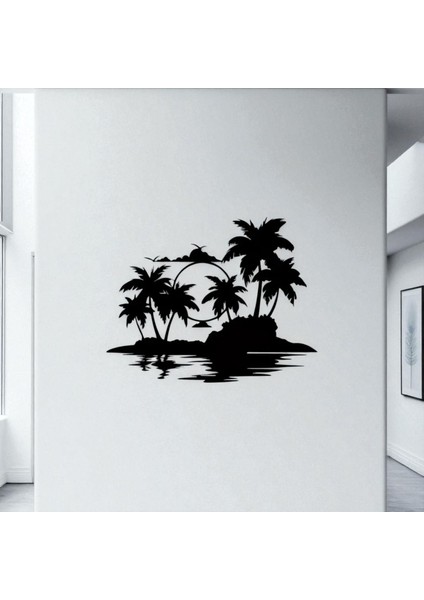 Tropikal Ada ve Gün Batımı Metal Duvar Dekoru – Modern Minimalist Sanat Tasarımı