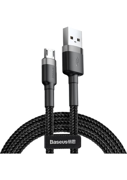 Cafule Serisi, Şarj & Aktarım Kablosu, Gri - Siyah, 1 M, 2.4 A, USB Type A & Micro USB
