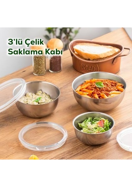 Parma 3'lü Şeffaf Sızdırmaz Kapaklı Paslanmaz Çelik Saklama Kabı fiyatları