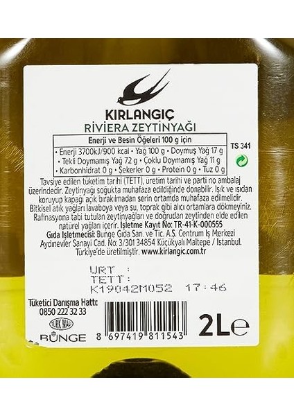 Kırlangıç Riviera Zeytinyağı Pet Şişe 2 Lt fiyatları