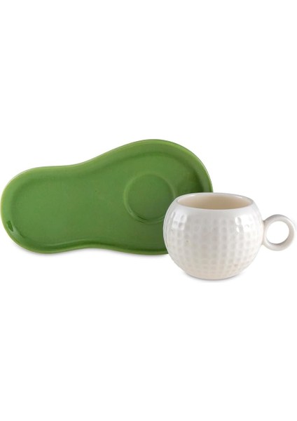 Golfline Beyaz Fincan Yeşil Tabak Tekli Fincan Takımı